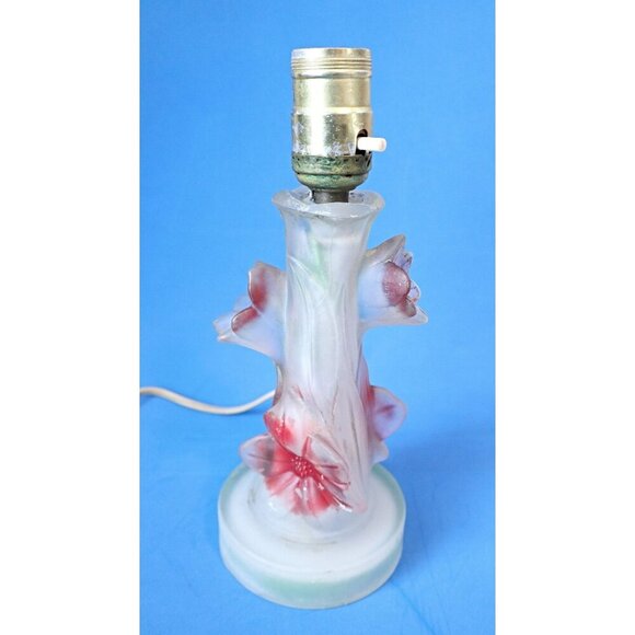 Vintage Depression Glass Lamp Flowers Satin Glass - Picture 2 of 5
